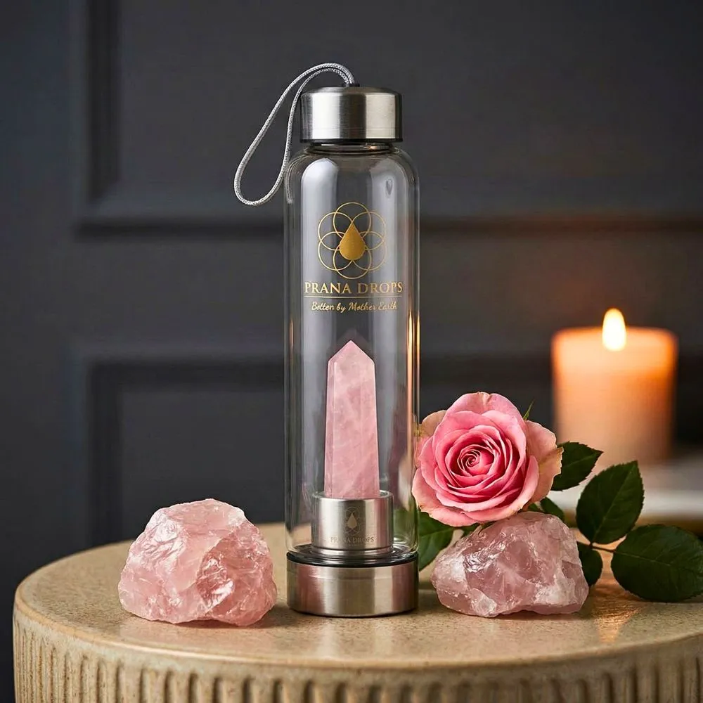 Rózsakvarc kristálykulacs prémium minőségben, boroszilikát üvegből